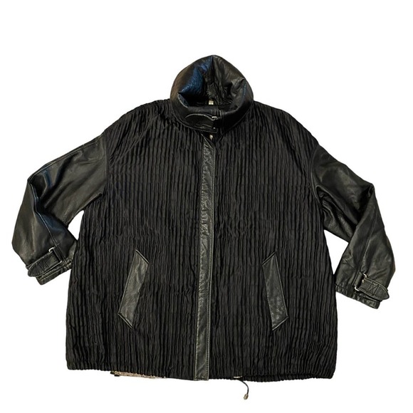 Artico Jackets & Blazers - Artico Black Full Zip Spread Collar Peacock Royal Leather Jacket Womens Size 44